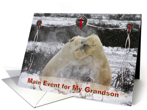 Wrestling Christmas Polar Bears for Grandson card (887789)