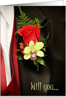 Will you be my page boy? (tux with rose corsage) card
