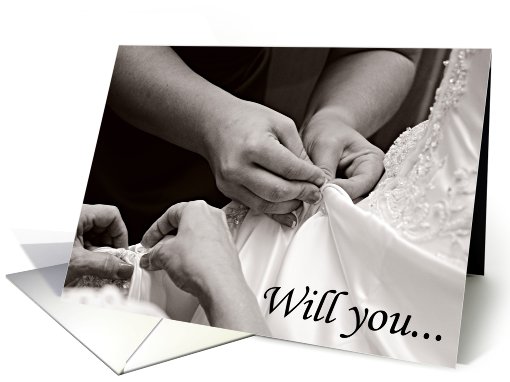 Will you be my bridesmaid? (buttoning wedding dress) card (413382)