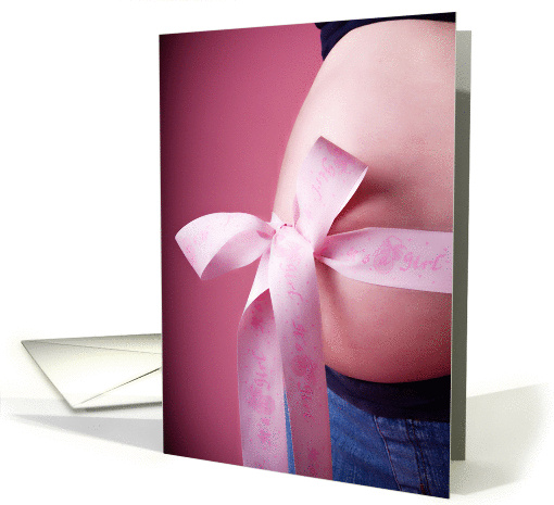 It's a girl! (Pink ribbon around belly) card (413539)