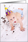 Happy Birthday. Messy baby with cake everywhere card