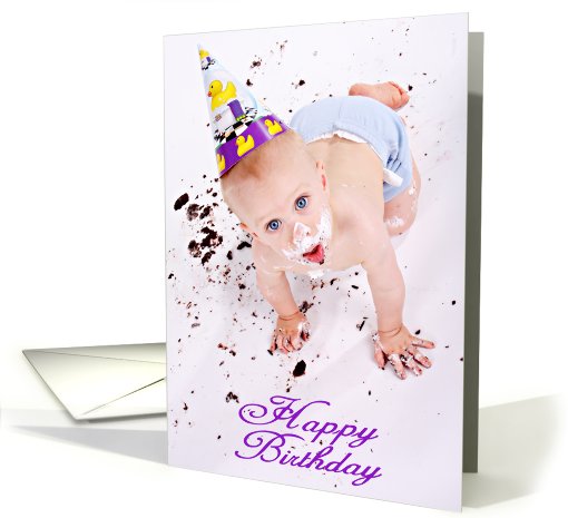 Happy Birthday! (Messy baby with cake everywhere) card (413591)