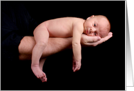 Announcing the birth of a little boy. (Baby on arm.) card