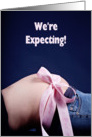 We’re Expecting! (Belly with pink ribbon on blue) card