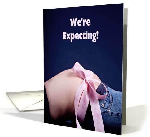 We're expecting! TWINS (Belly with pink ribbon on blue) card (413861)