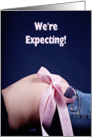 We’re expecting! TRIPLETS (Belly with pink ribbon on blue) card