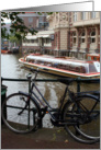 Amsterdam canal with bike card