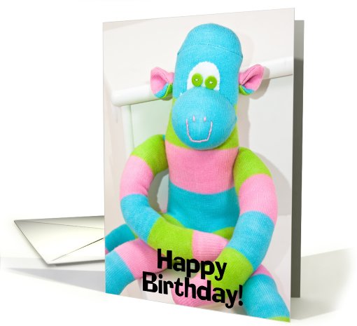 Happy Birthday (Sherbert sock monkey) card (414718)
