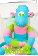 Wanna.. SLUMBER PARTY (Sherbert sock monkey) card