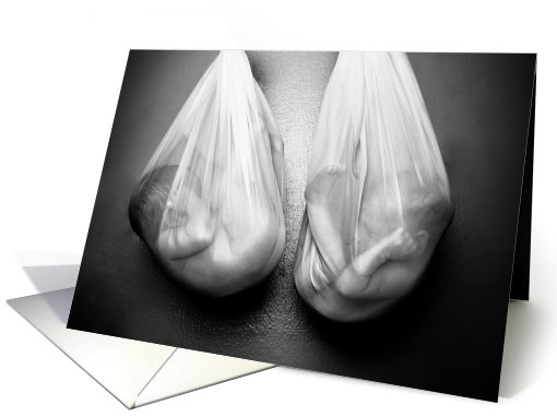 Twins in netting (B&W) card (416043)