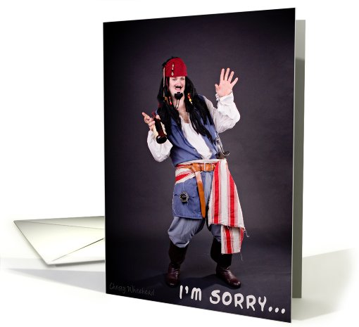 I'm sorry... drunken behavior (Pirate with bottle of alcohol) card
