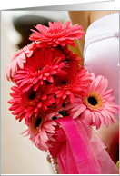 Pink Daisy Bouquet held by Bride card
