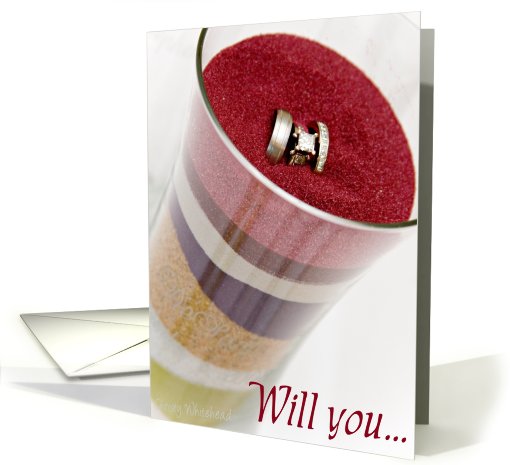 Will you...ring bearer (Colored sand in jar, vert w/ring) card
