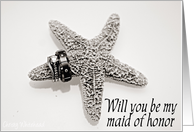 Will you be my maid of honor, sister (Starfish w/rings B&W) card