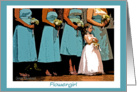 Flower girl, Thank you (Aqua bridesmaids w/flower girl) card