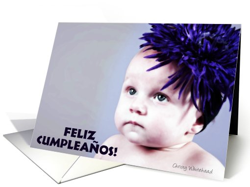 Feliz Cumpleanos (baby w/blue flower) card (420744)