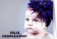 Feliz Cumpleanos (baby w/blue flower) card