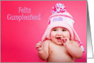 Feliz Cumpleanos (baby w/heart hat) card