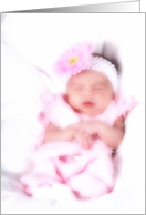 Newborn with pink flower headband card