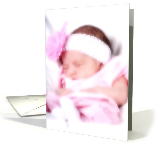 Newborn with pink flower headband closeup card (421840)