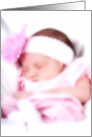 Newborn with pink flower headband closeup card