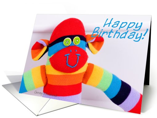 Happy Birthday, colorful sock monkey card (457611)