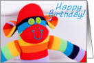 Happy Birthday, colorful sock monkey card