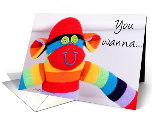 You wanna monkey around? Colorful sock monkey card (457627)