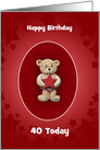 40th Birthday Card, Teddy Bear Holding A Red Star, Custom Text card