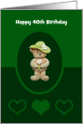 40th Birthday Card, Teddy Bear Holding A White Flower, Custom Text card