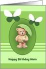 Mom Birthday Card, Teddy Bear Holding Green Umbrella, Custom Text card