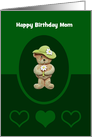 Mom Birthday Card, Teddy Bear Holding A white Flower, Custom Text card