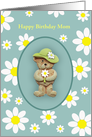 Happy Birthday Mom Card, Teddy Bear Holding A Flower, Custom Text card