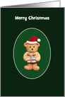 Merry Christmas Teddy Bear Santa & Present Card, Custom Text card