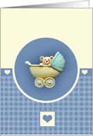 Baby Teddy Bear In Blue Pram card