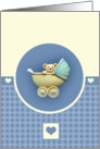 Baby Teddy Bear In Blue Pram card