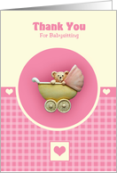 Baby Teddy Bear In Pink Pram card