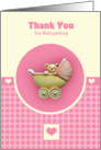 Baby Teddy Bear In Pink Pram card