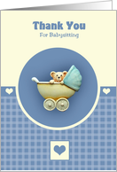 Baby Teddy Bear In Blue Pram card