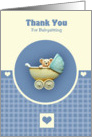 Baby Teddy Bear In Blue Pram card