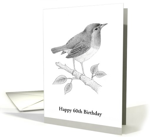 60th Birthday Card With A Fine Art Drawing Of A Robin,... (942833)