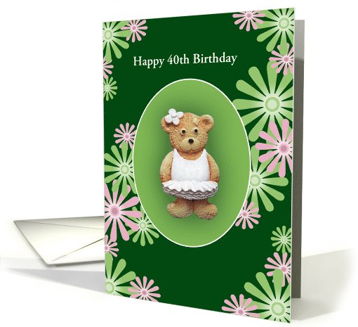 40th Birthday Card, Ballet Dancer & Flowers, Custom Text card (942945)