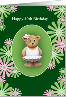 40th Birthday Card, Ballet Dancer & Flowers, Custom Text card