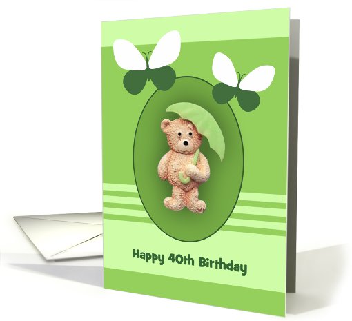 40th Birthday Card, Teddy Bear And Butterflies, Custom Text card