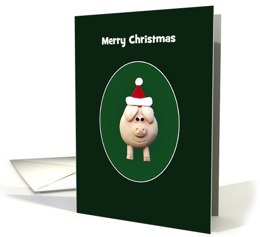 Merry Christmas Pig & Santa's Hat, Custom Text card (961637)