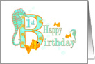 Seahorses, Golden Fish and Bubbles 1st Birthday card
