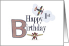 Airplanes for 1st Birthday with Red & Blue Plaids card