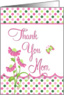 Butterfly Polka Dot & Daisie Thank You Mom in Hot Pink and Lime Green card