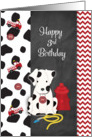 Fireman 3th Happy Birthday Dalmatian Puppy and Red Chevron card