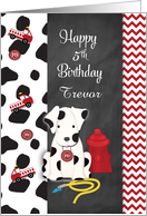 Fireman 5th Happy Birthday Dalmatian Puppy and Red Chevron card